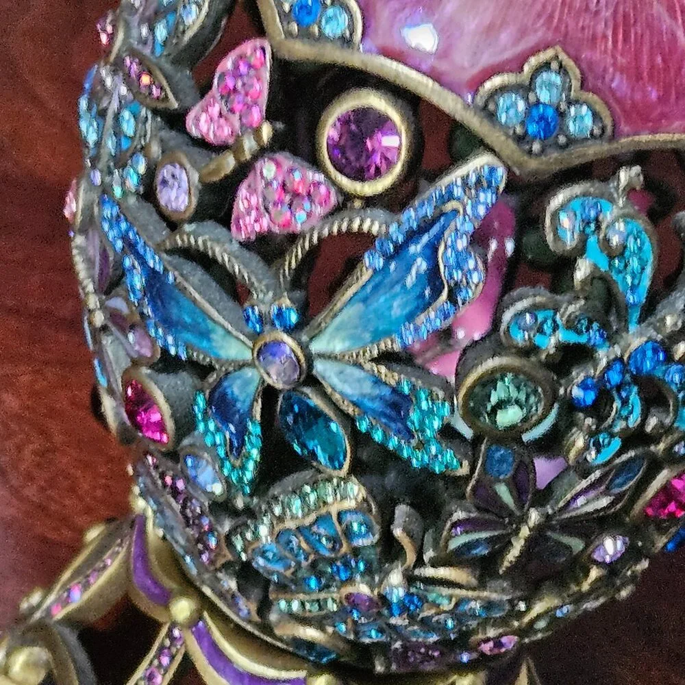 RARE JAY STRONGWATER AMARYLLIS BUTTERFLY ENAMEL CRYSTAL EGG OBJET FIGURINE STAND
